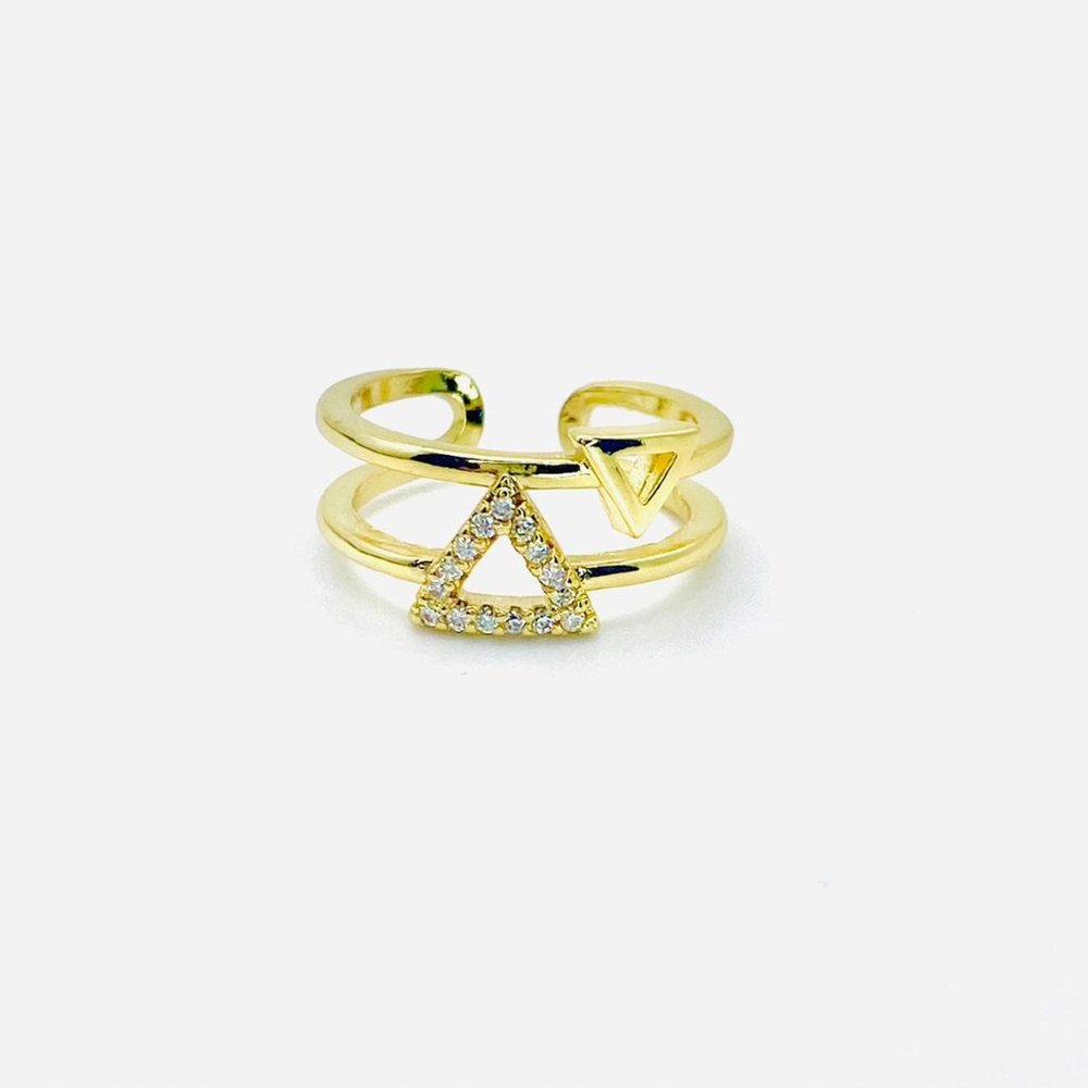 Double Triangle gold zircon ring
